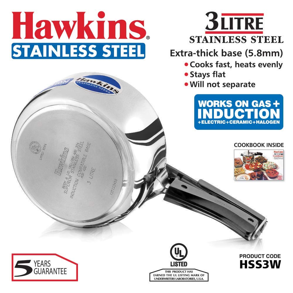 Stainless Steel Induction Compatible Pressure Cooker, 3 Litre N98328