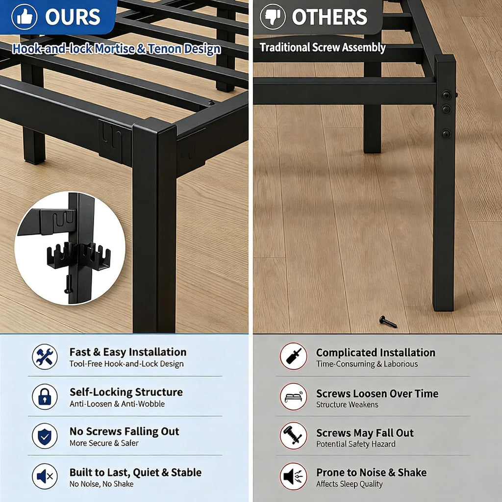 Twin Size Black Metal Bed Frame with Headboard M817964