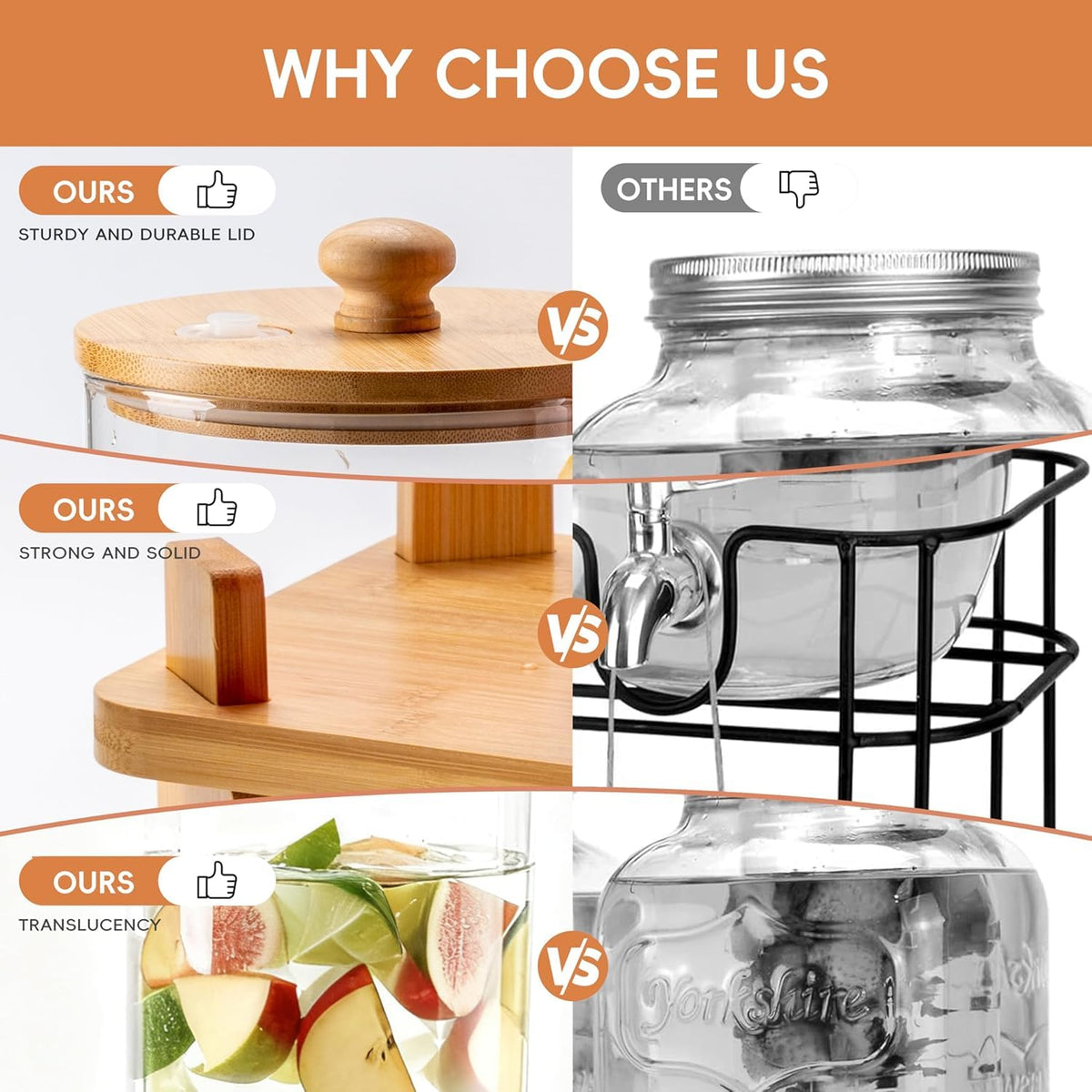 2 Gallon 2 Pack Glass Drink Dispenser with Wood Stand H4952