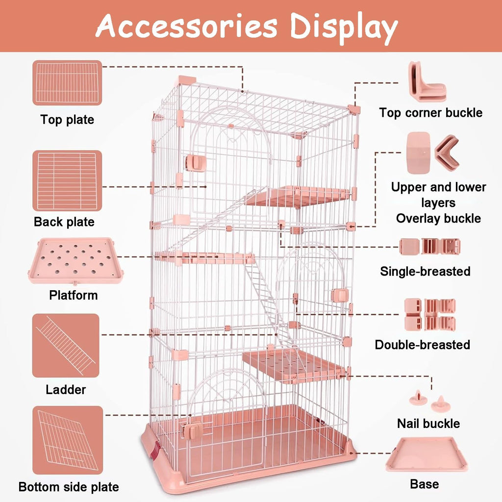 4-Tier Metal Indoor Cat Enclosure with 3 Doors W77222