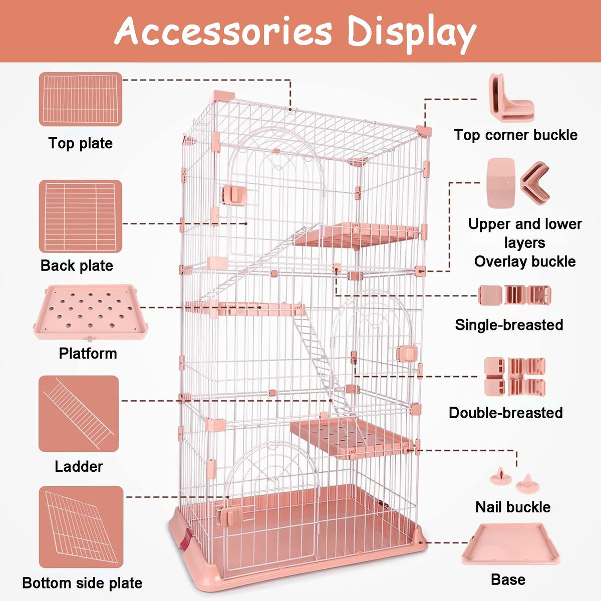 4-Tier Metal Indoor Cat Enclosure with 3 Doors W77222
