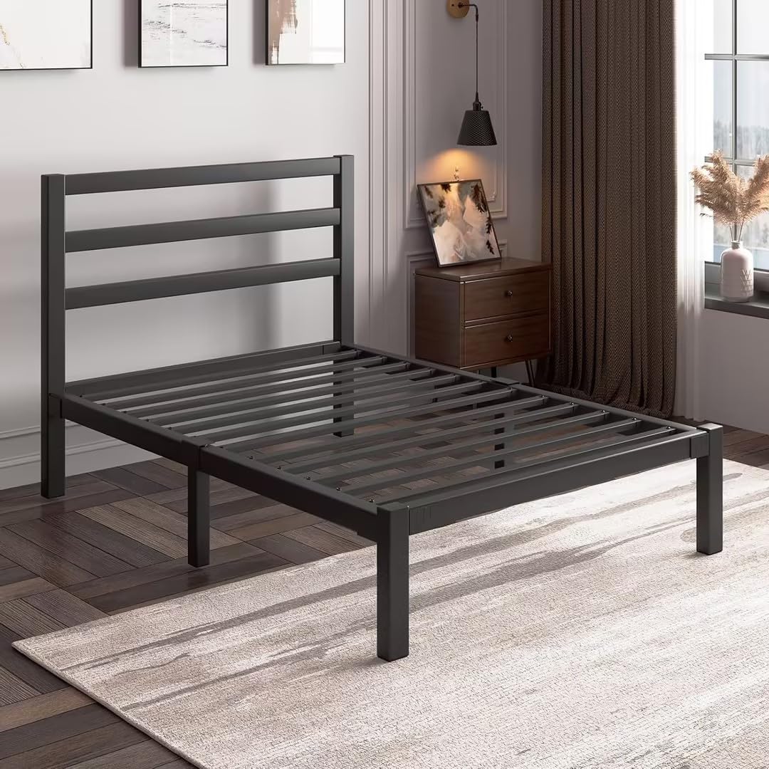 Twin Size Black Metal Bed Frame with Headboard M817964