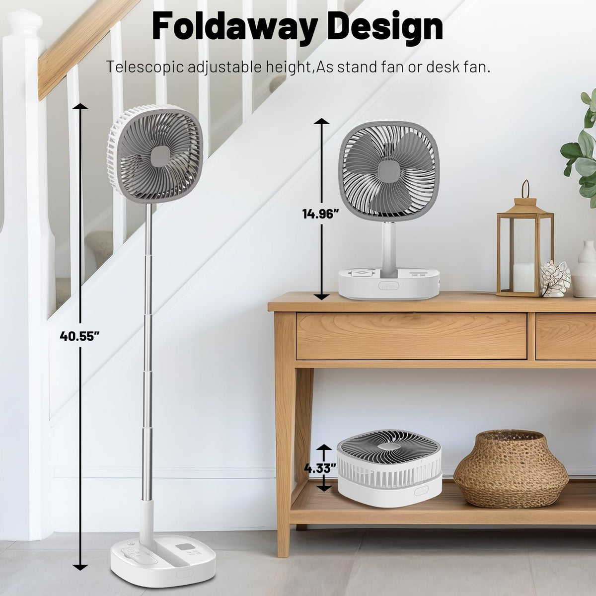 Portable Oscillating Pedestal Fan, 4 Speed 7200Mah Rechargeable Gray Y121