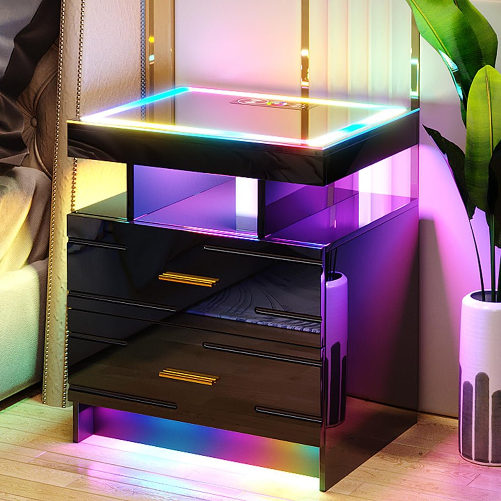 Black Smart Nightstand with Wireless Charging Station A728364