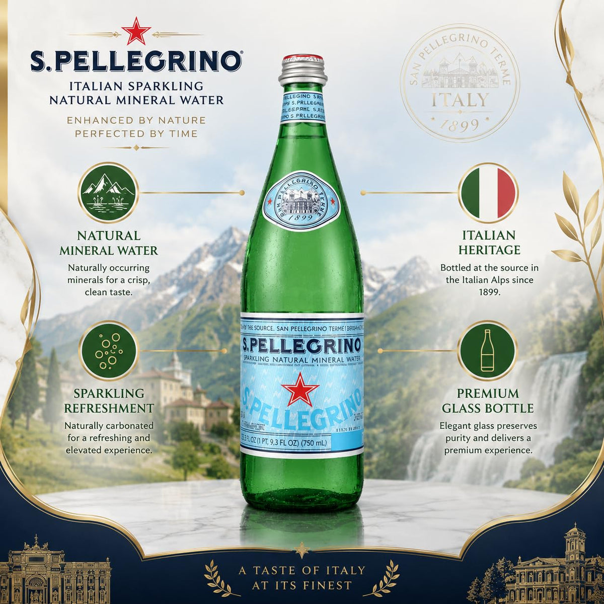 Sparkling Natural Mineral Water 750 mL Glass Bottles 5 Pack I750