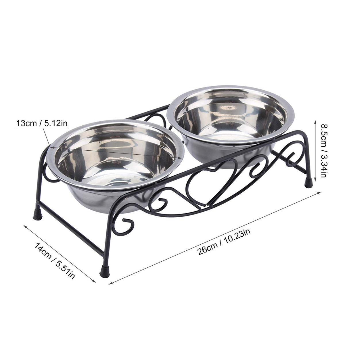 Double Stainless Steel Elevated Dog Bowls with Iron Stand O32648