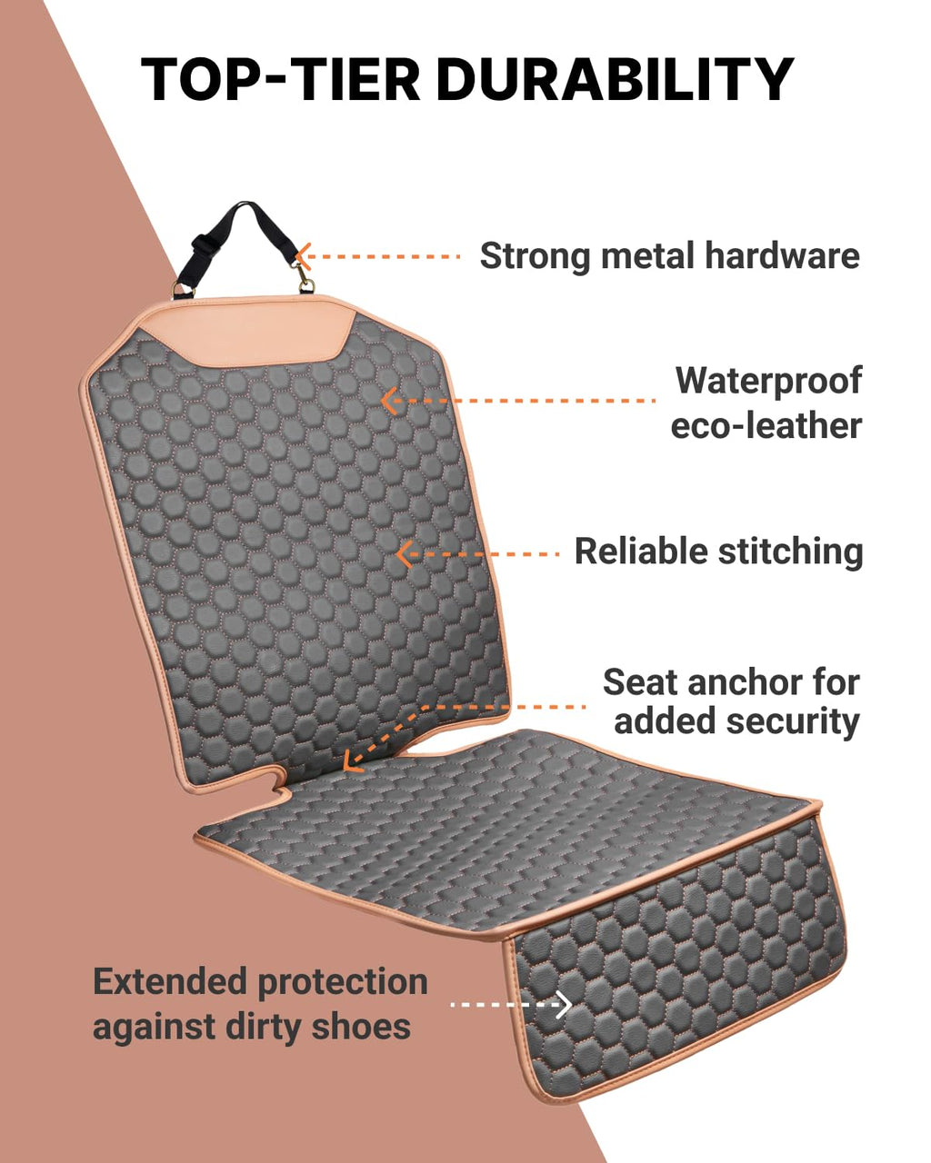 Black-Brown Backless Booster Seat with Latch and Waterproof Eco-Leather Seat Protector 2-Piece Set Z23825