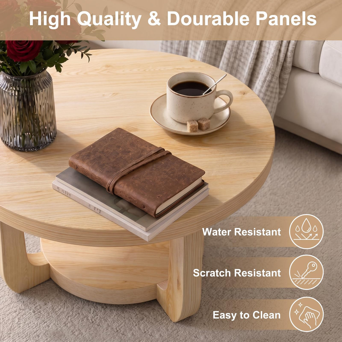 Round 2-Tier Coffee Table with Storage Z622