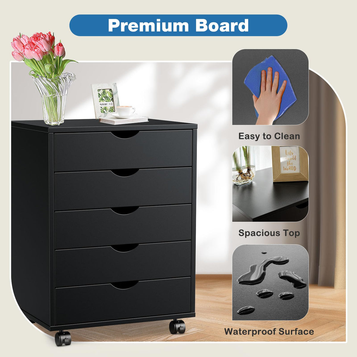 5 Drawer File Cabinet with Wheels T25447