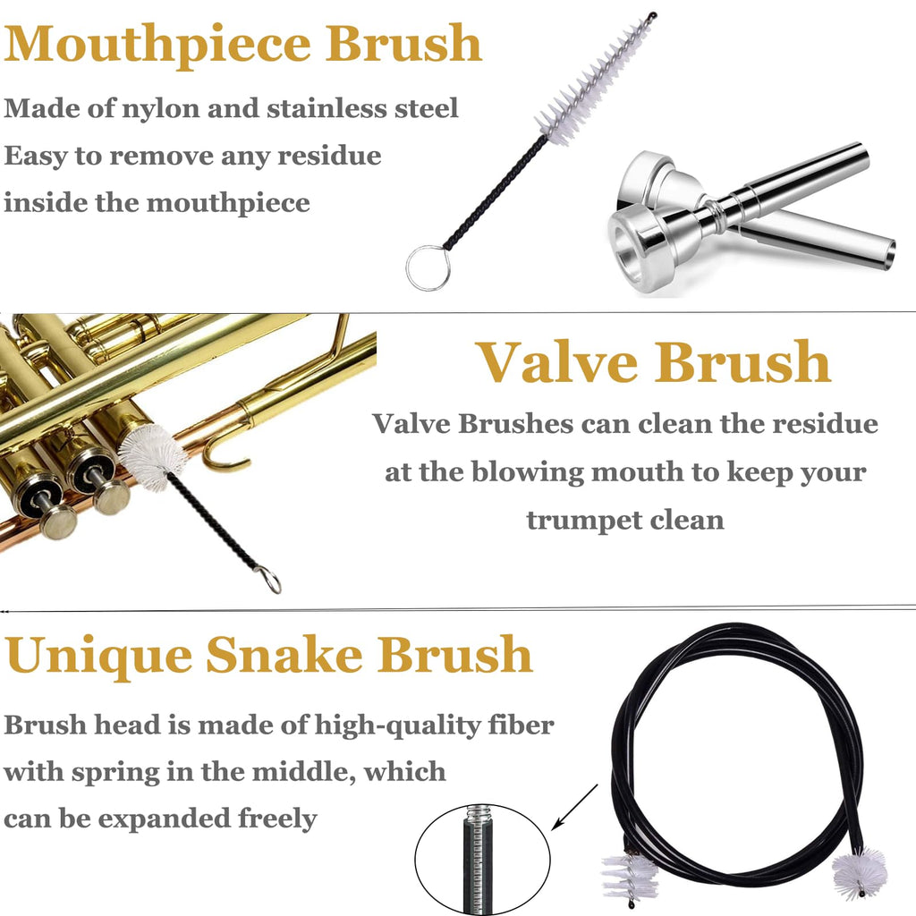 Trumpet Stand and Care Kit with Mouthpiece, Valve, Snake Brush, Foldable Metal 5 Legs Q29971