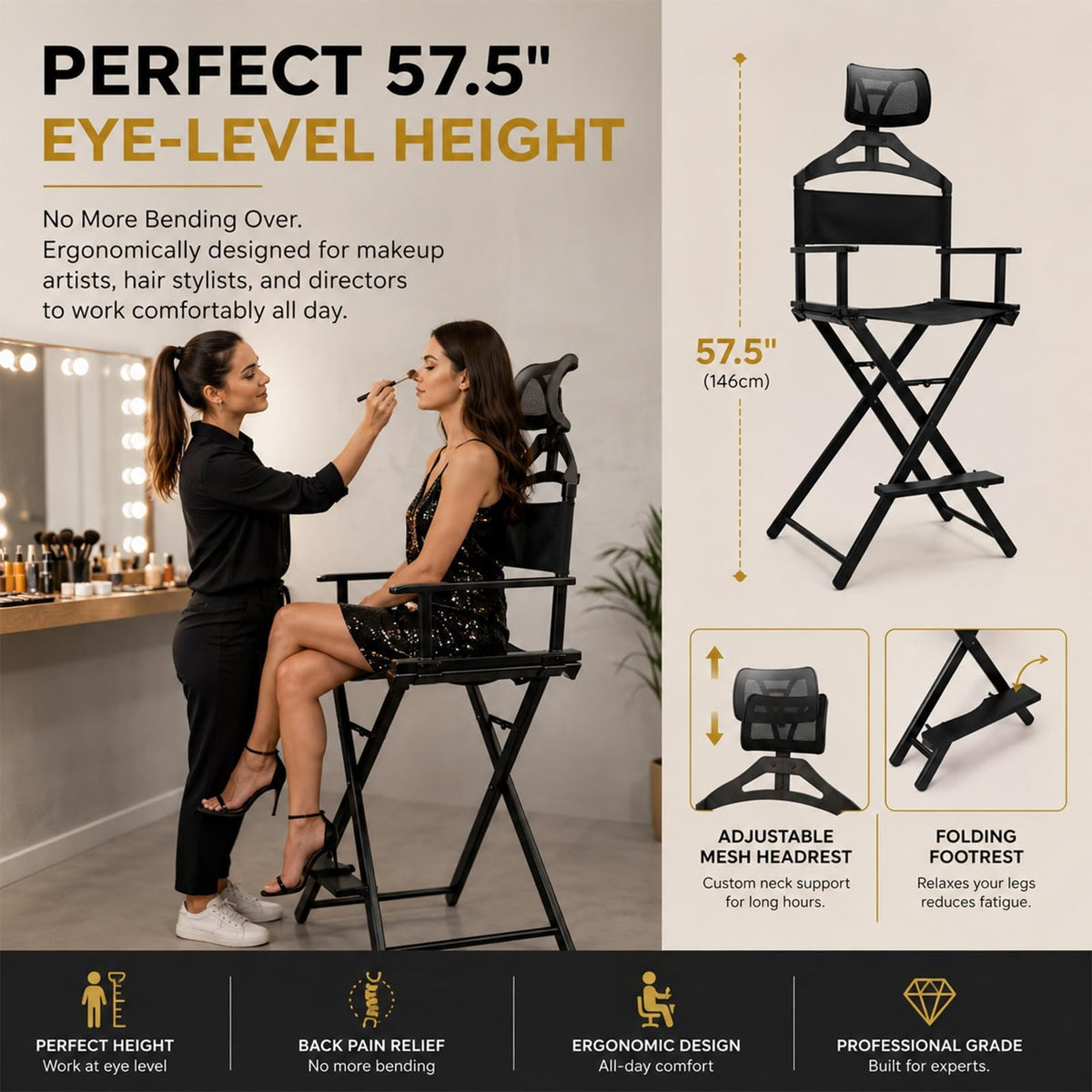 Foldable Makeup Chair with Footrest V993
