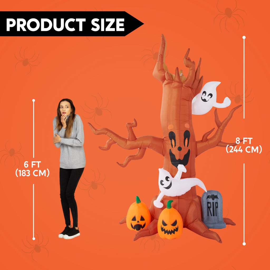 8FT Halloween Inflatable Tree with Ghost Pumpkin and Tombstone Y185010