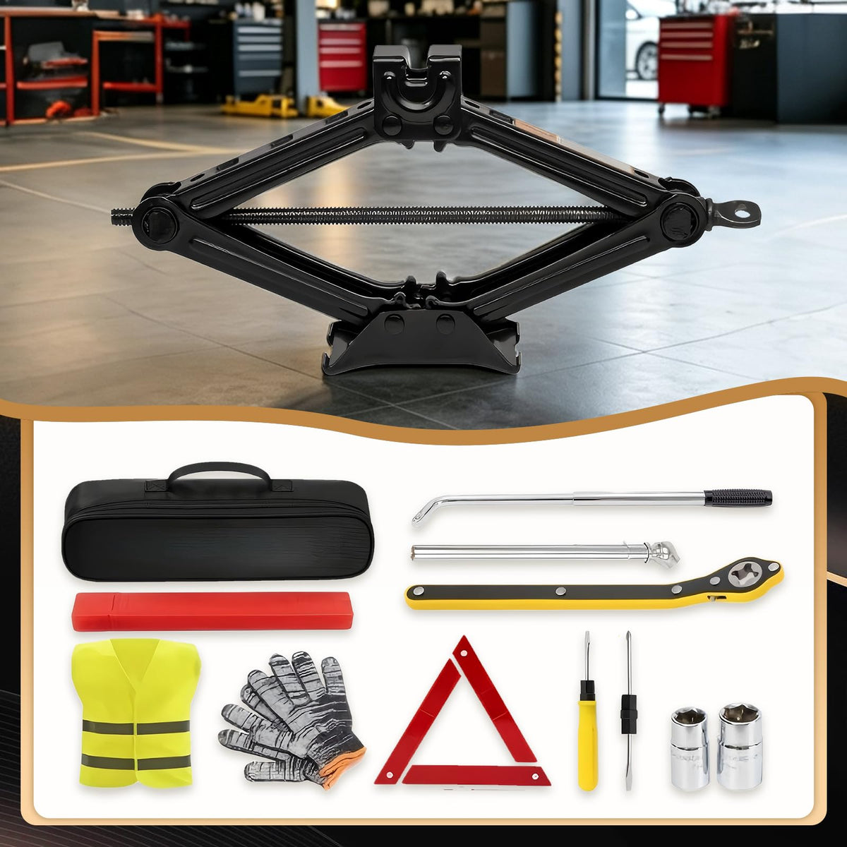 3-Ton Scissor Jack Kit with Ratchet Wrench E923472
