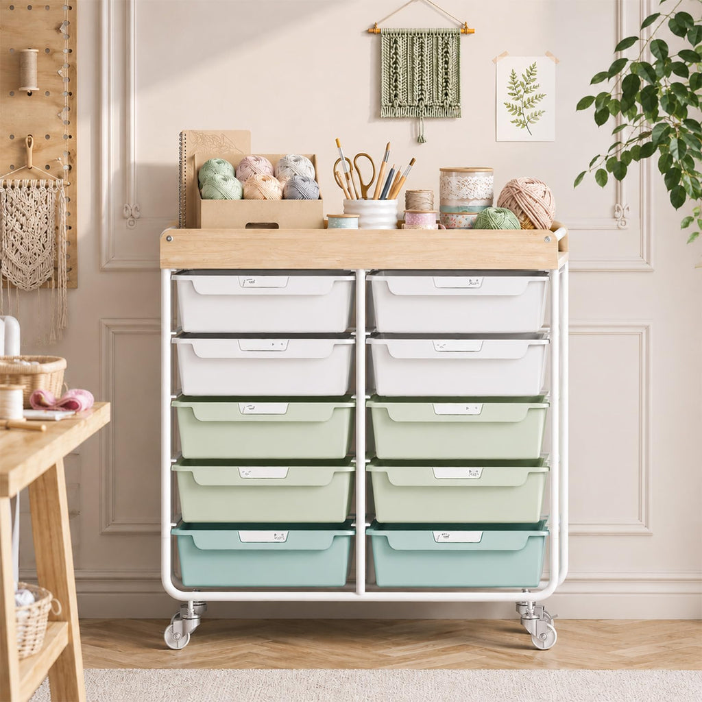 10 Drawer Rolling Cart Green J3001