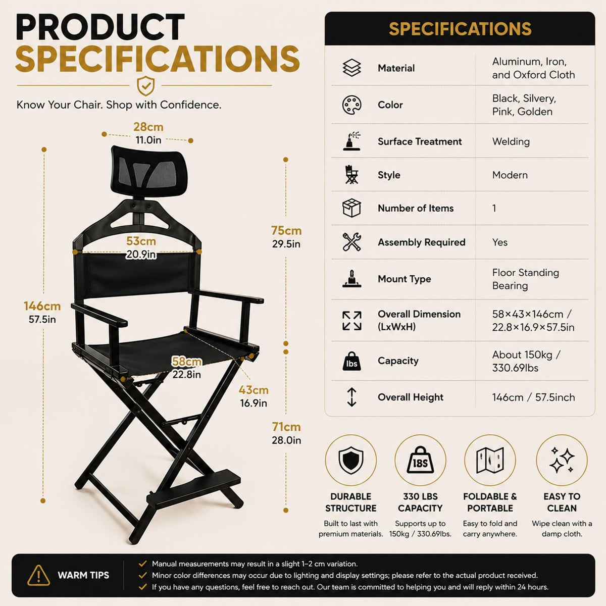 Foldable Makeup Chair with Footrest V993