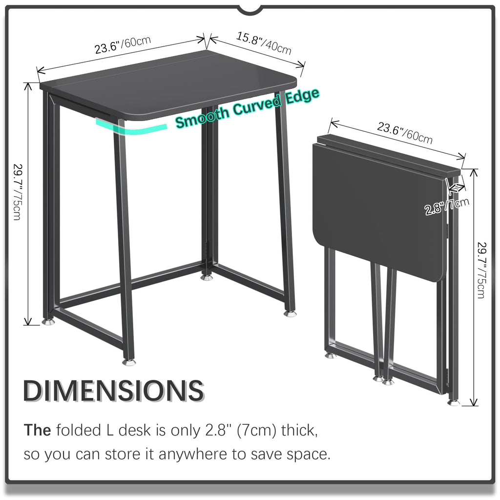 23.6" Folding Mobile Desk with Wheels, All Black L5873