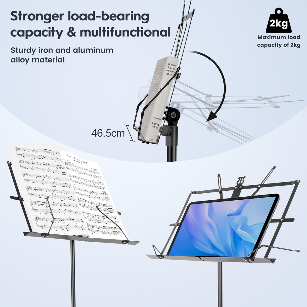 Black Adjustable Metal Music Stand with Carrying Bag S54029