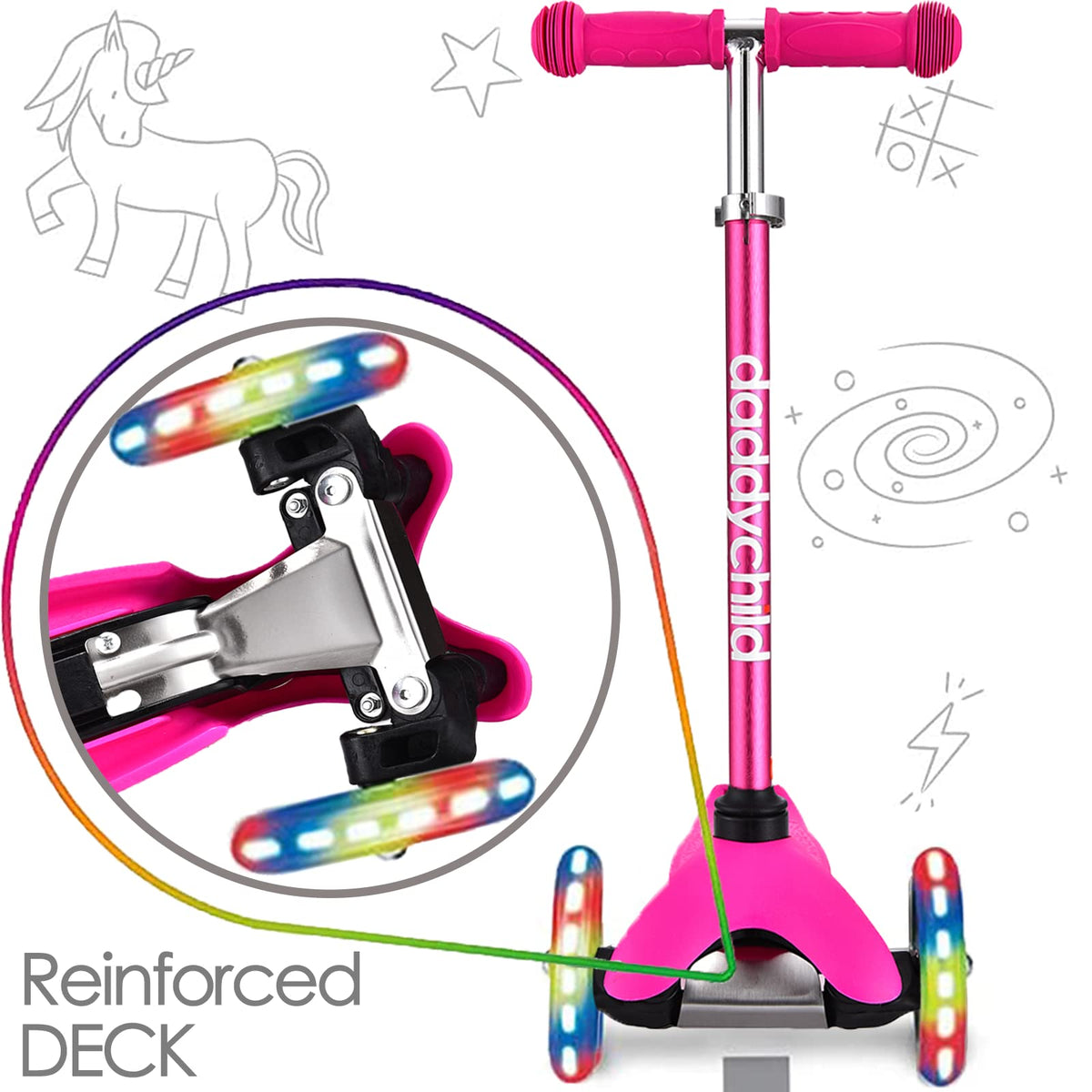 3-Wheel Kick Scooter with Light Up Wheels, 4 Adjustable Heights, Foldable D94362