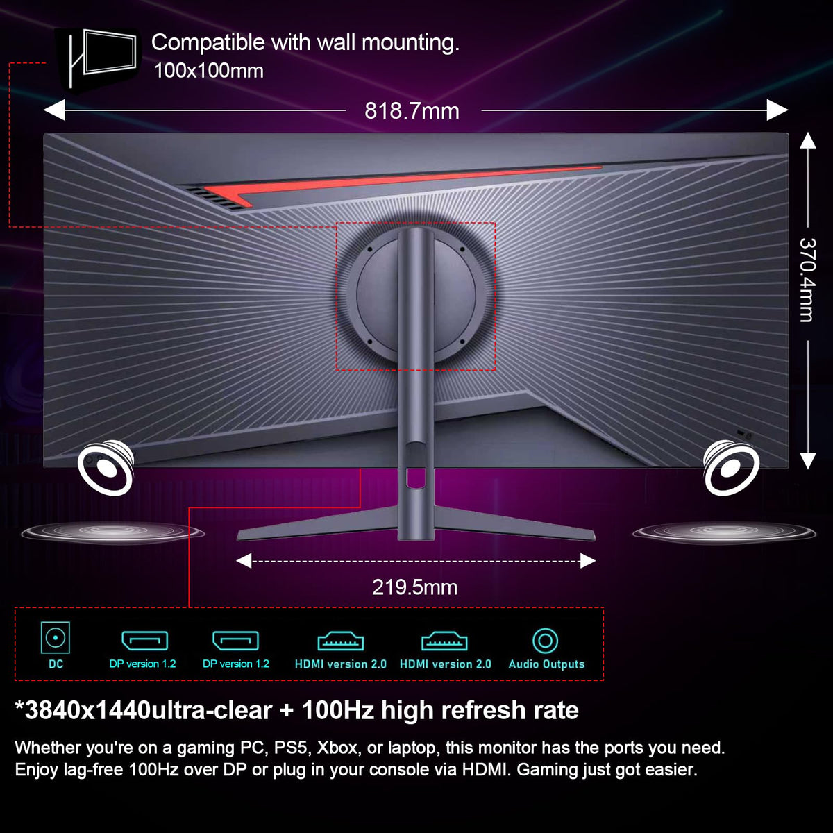 34 Inch Curved 100Hz WQHD Monitor with Speakers U214125