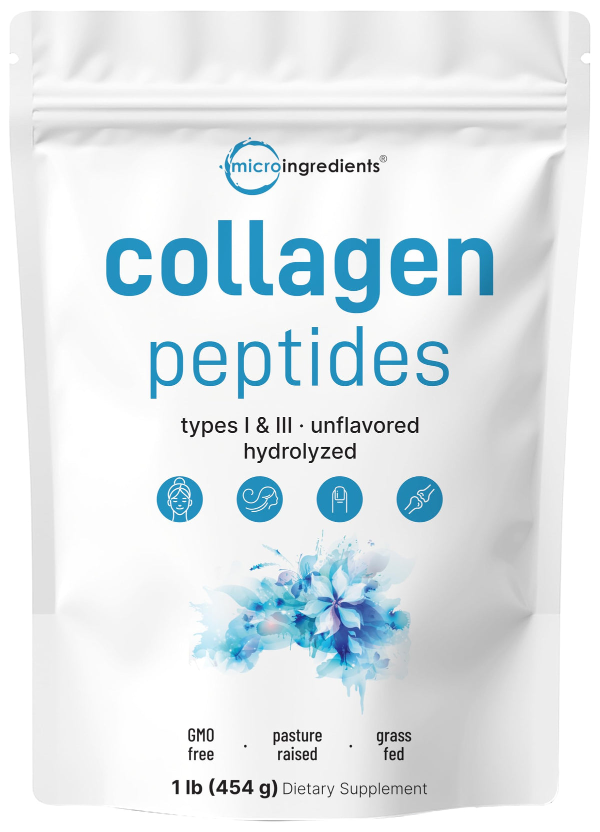 Hydrolyzed Collagen Peptides Powder, 1 lb Unflavored Type I & III R9535