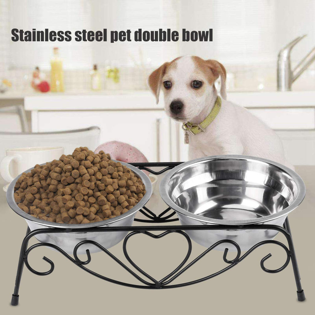 Double Stainless Steel Elevated Dog Bowls with Iron Stand O32648