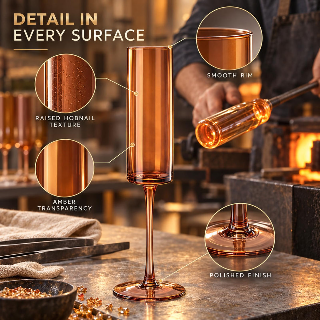 Set of 6 Amber Textured Glass Champagne Flute 6oz U3303