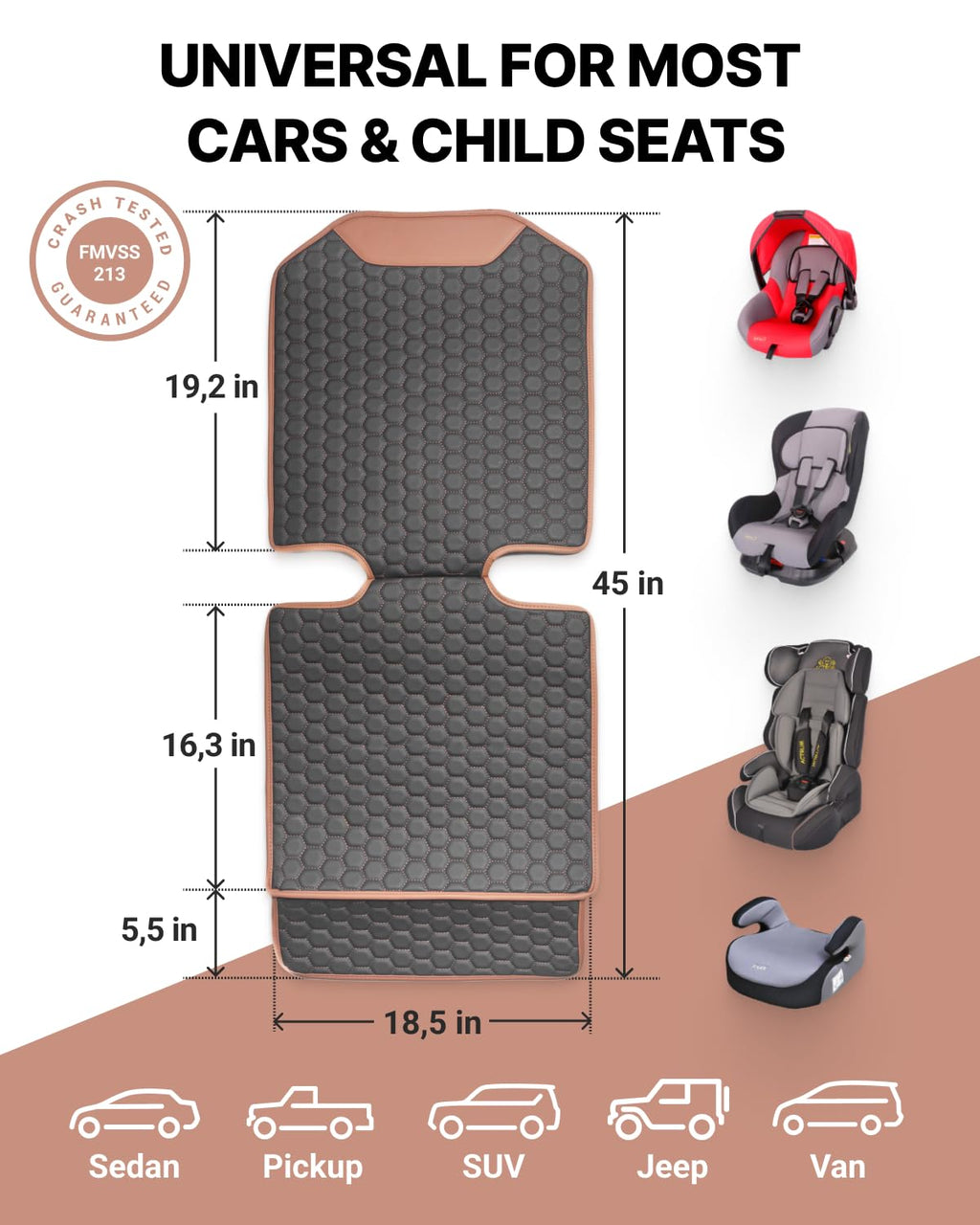 Black-Brown Backless Booster Seat with Latch and Waterproof Eco-Leather Seat Protector 2-Piece Set Z23825