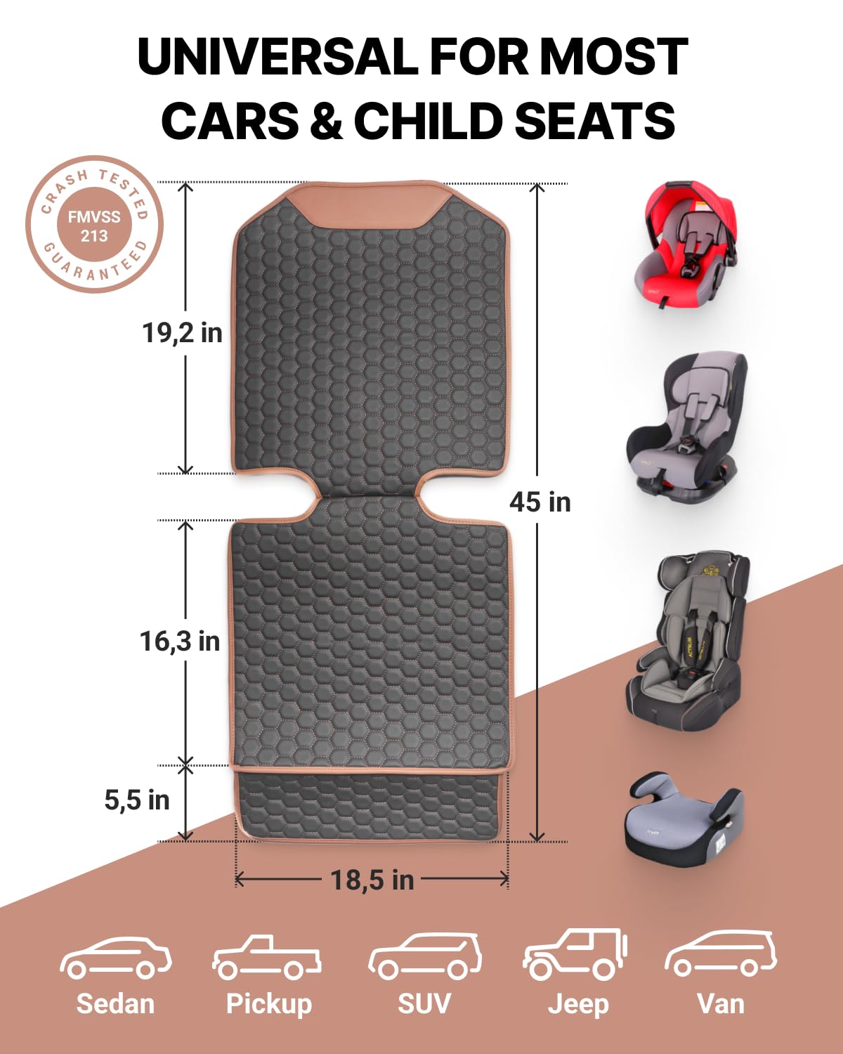 Black-Brown Backless Booster Seat with Latch and Waterproof Eco-Leather Seat Protector 2-Piece Set Z23825
