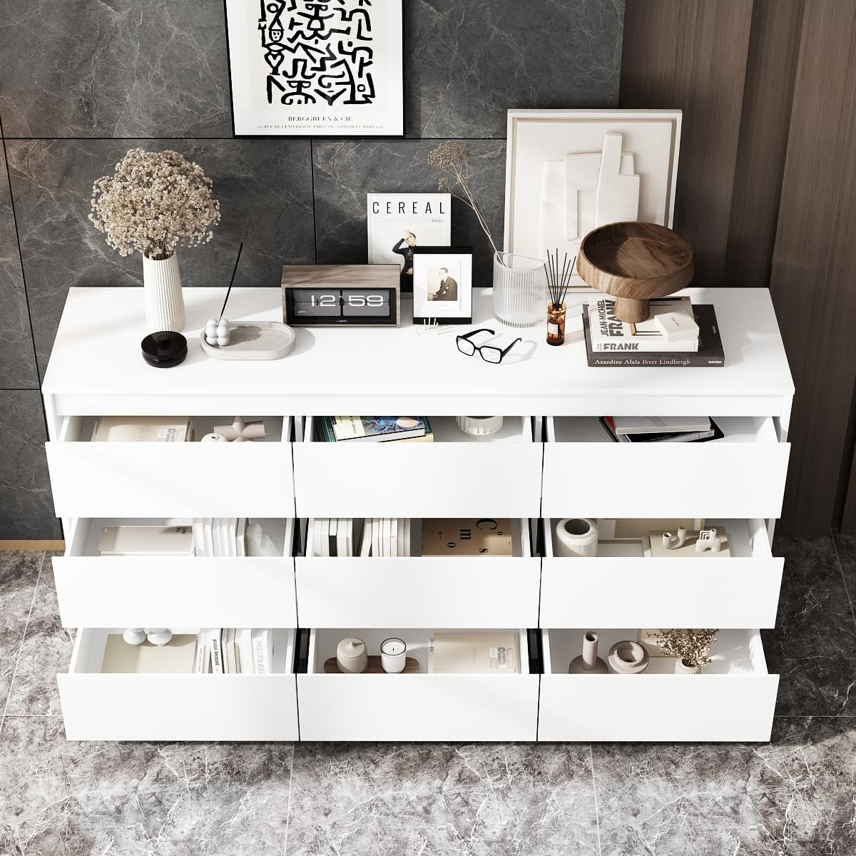 White 9 Drawer Wood Dresser K870759