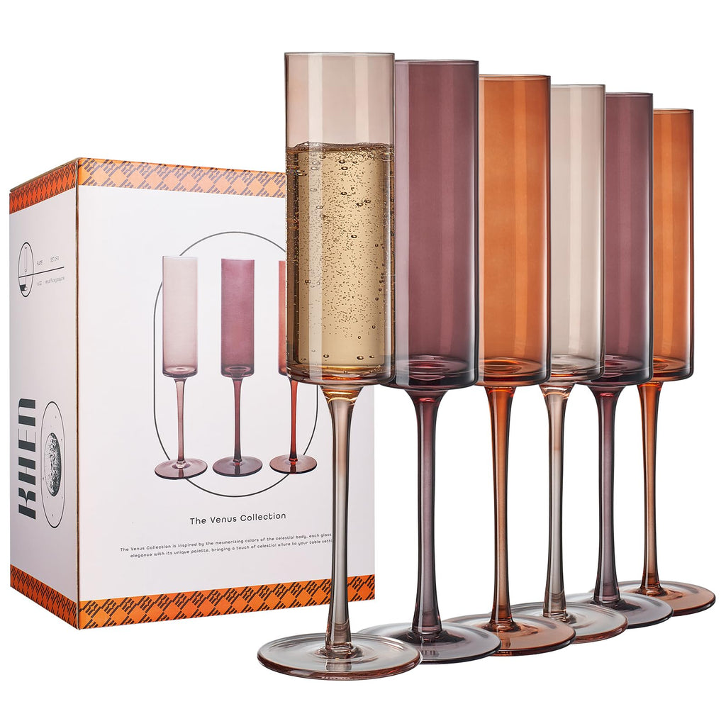 Set of 6 Amber Textured Glass Champagne Flute 6oz U3303