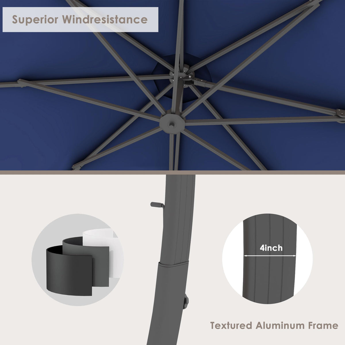 11FT Navy Blue Aluminum Cantilever Patio Umbrella with Base J921391