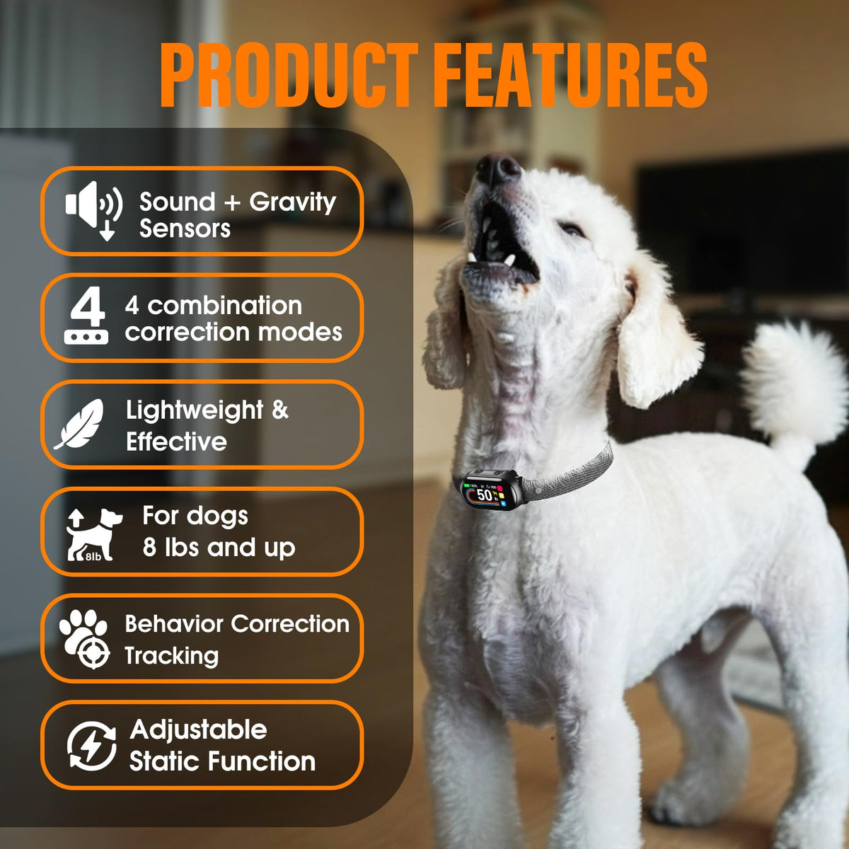 Rechargeable Smart Dog Bark Collar 4 Modes 8 Levels V590962