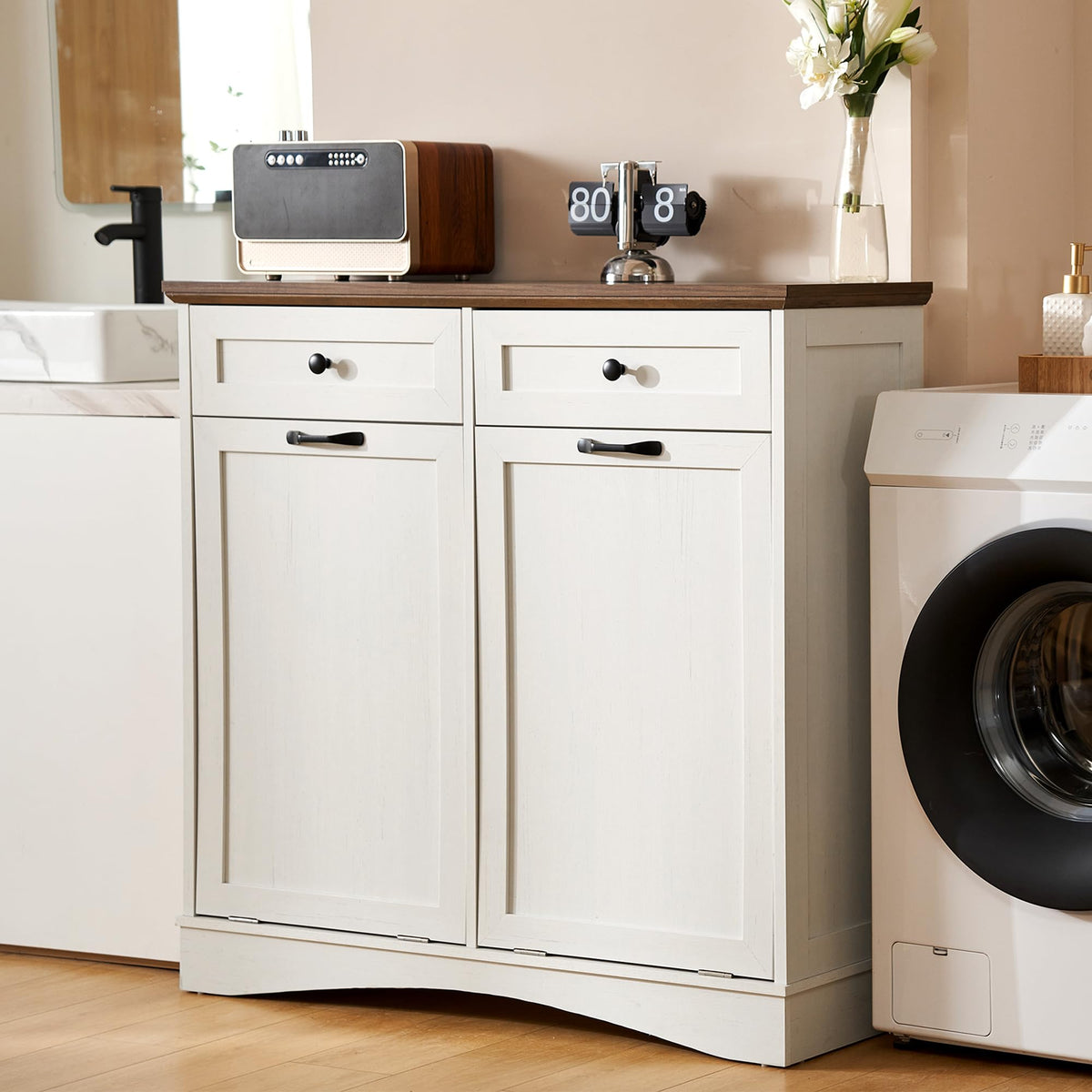 Antique White Double Tilt Out Trash Cabinet V47960