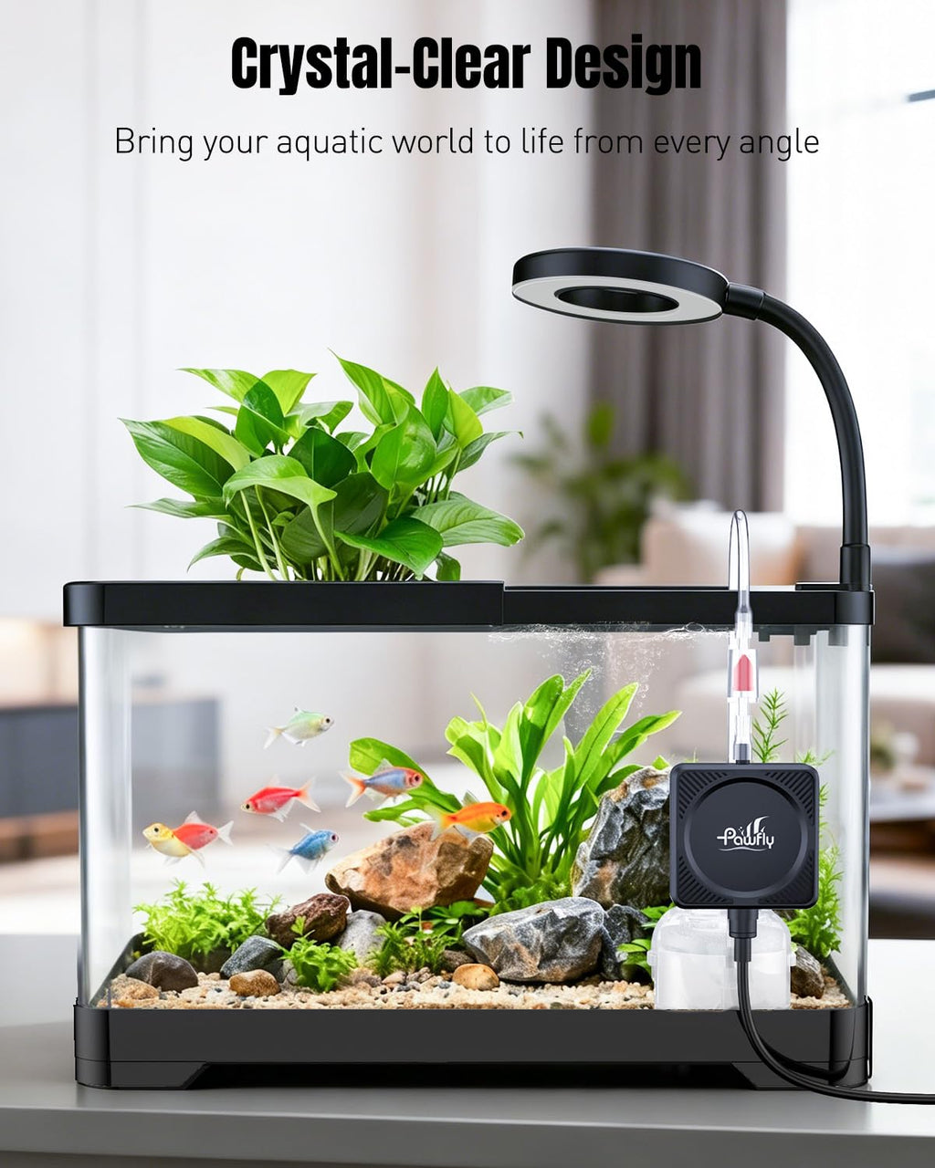 2 Gallon Ultra Clear Aquarium Starter Kit with LED Light, Air Pump, Filter M2731