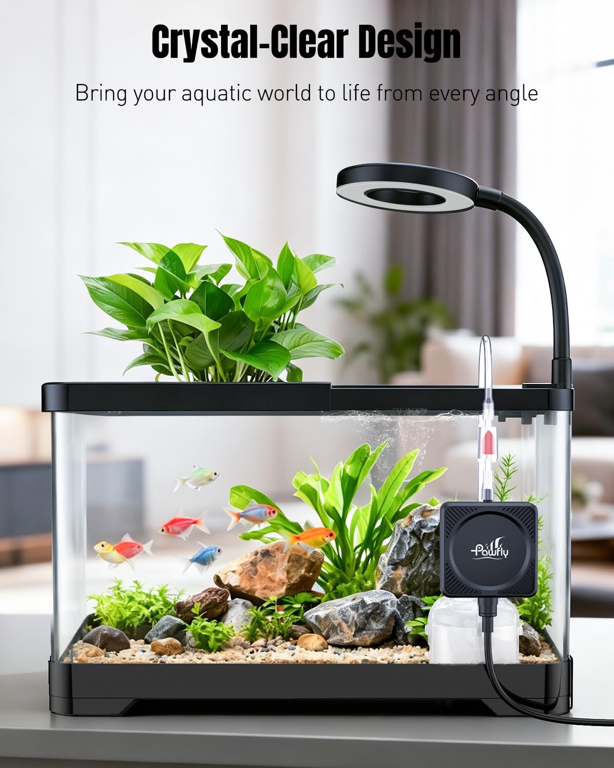 2 Gallon Ultra Clear Aquarium Starter Kit with LED Light, Air Pump, Filter M2731