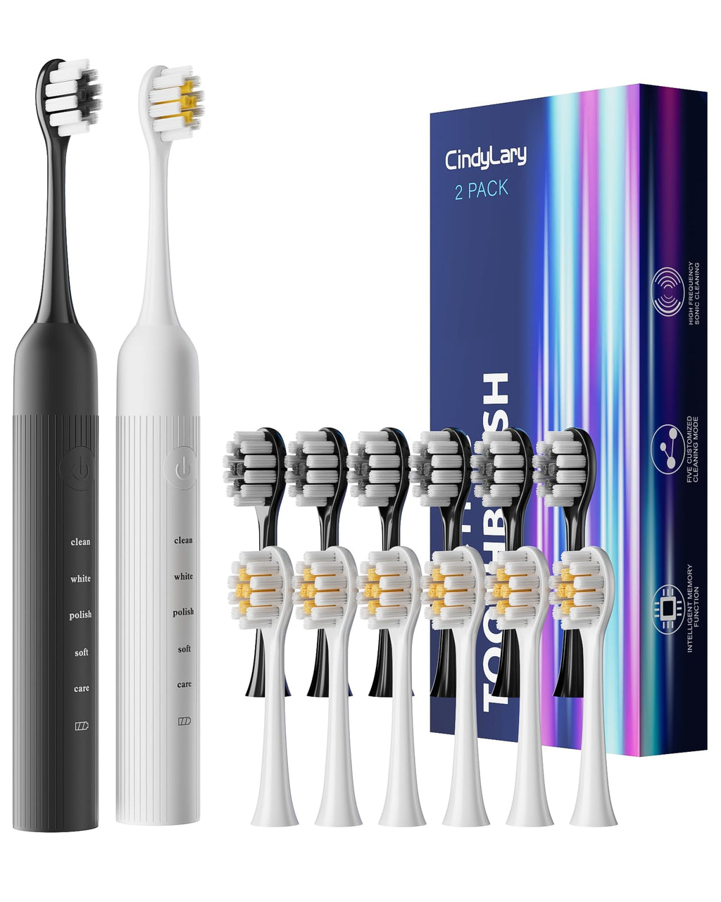 2 Pack Rechargeable Electric Toothbrush with 12 Brush Heads Y920587
