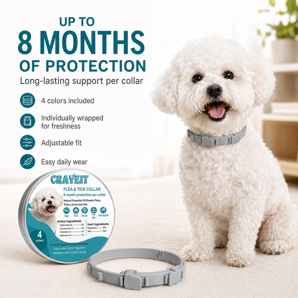 Flea and Tick Collar for Dogs, 4 Pack, Small Dogs Under 18 lbs A297