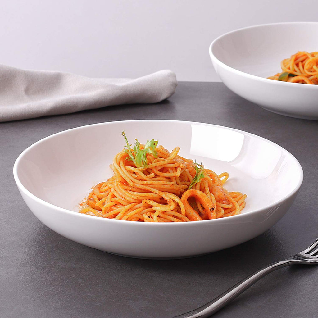9.75" White Ceramic Pasta Bowls Set of 4 Y5229