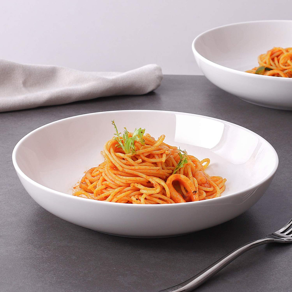 9.75" White Ceramic Pasta Bowls Set of 4 Y5229