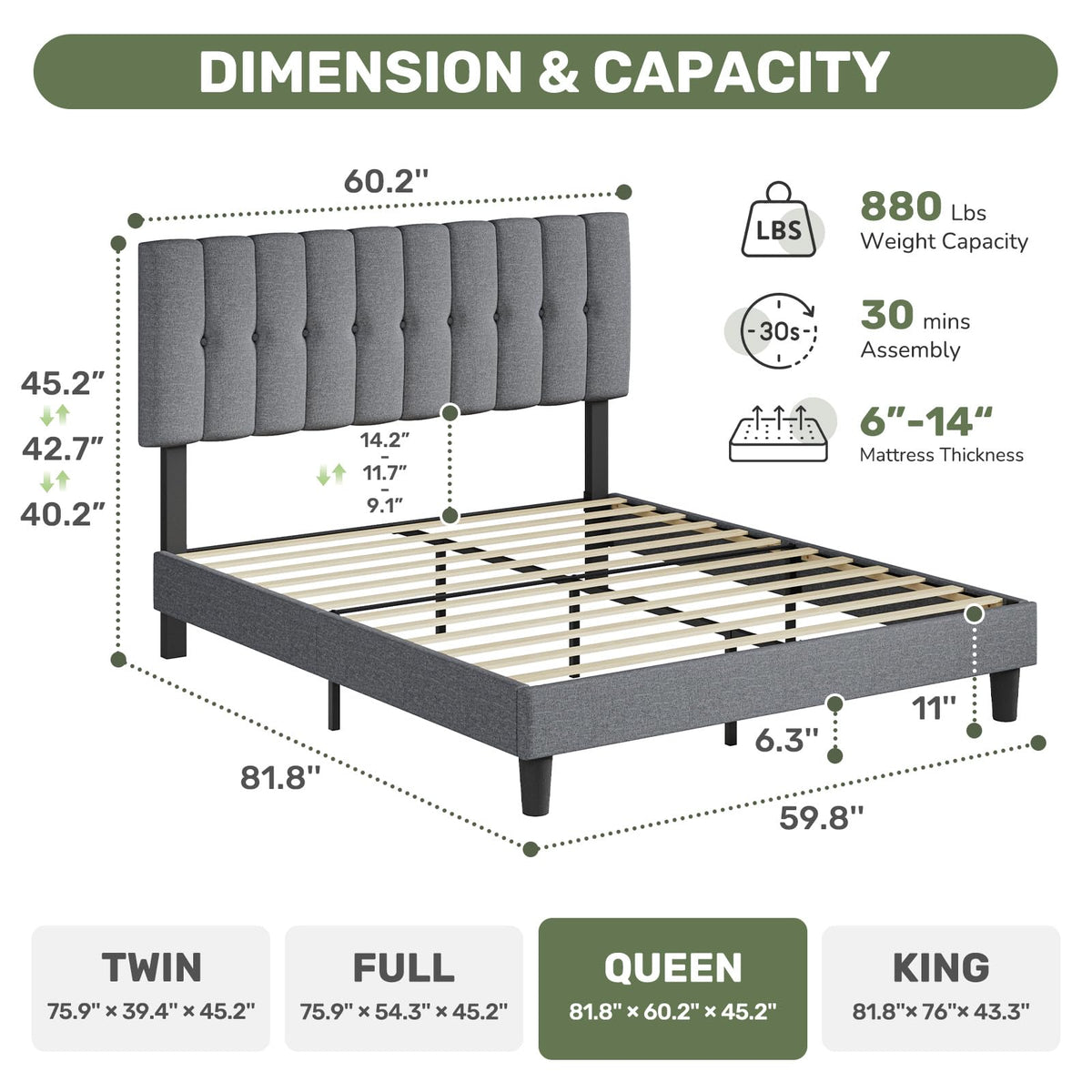 Queen Size Bed Frame with Headboard G46261