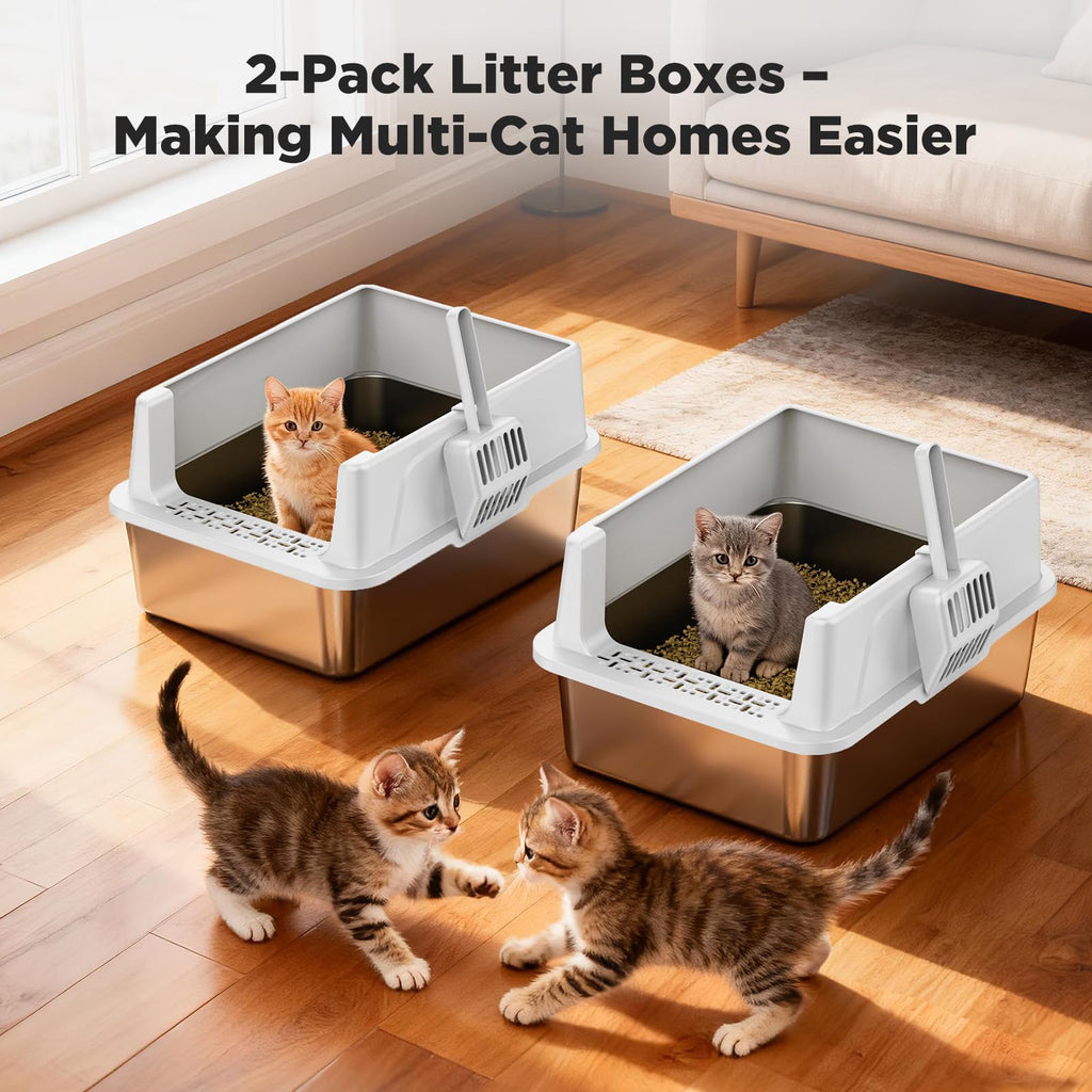 2 Pack Stainless Steel Cat Litter Box with Lid N3321