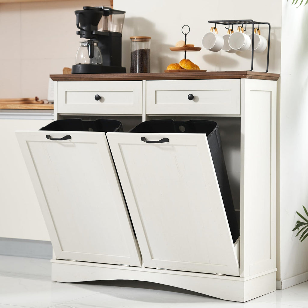 Antique White Double Tilt Out Trash Cabinet V47960