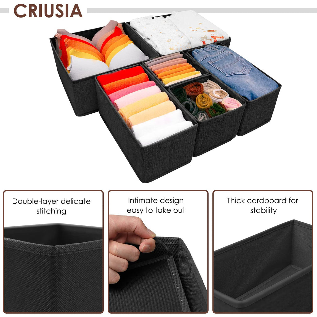 6 Pack Black Fabric Drawer Organizer Y440430