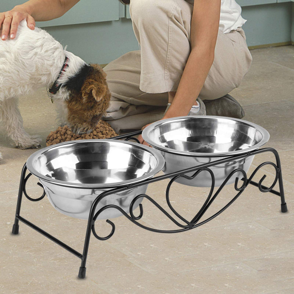 Double Stainless Steel Elevated Dog Bowls with Iron Stand O32648