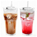 20oz Ribbed Glass Tumbler Set with Lids and Straws, 2 Pack T36155