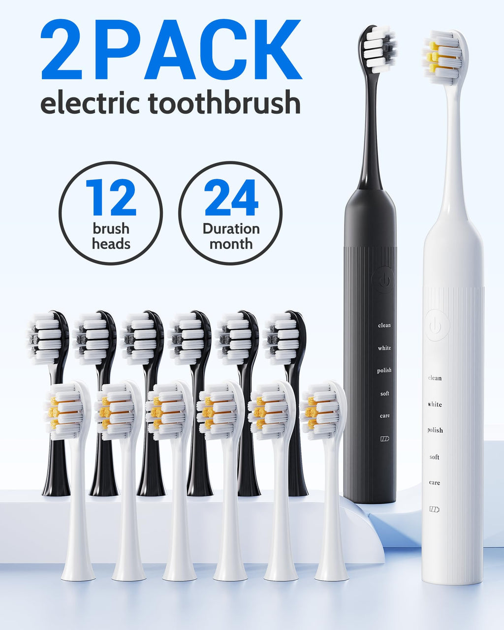 2 Pack Rechargeable Electric Toothbrush with 12 Brush Heads Y920587
