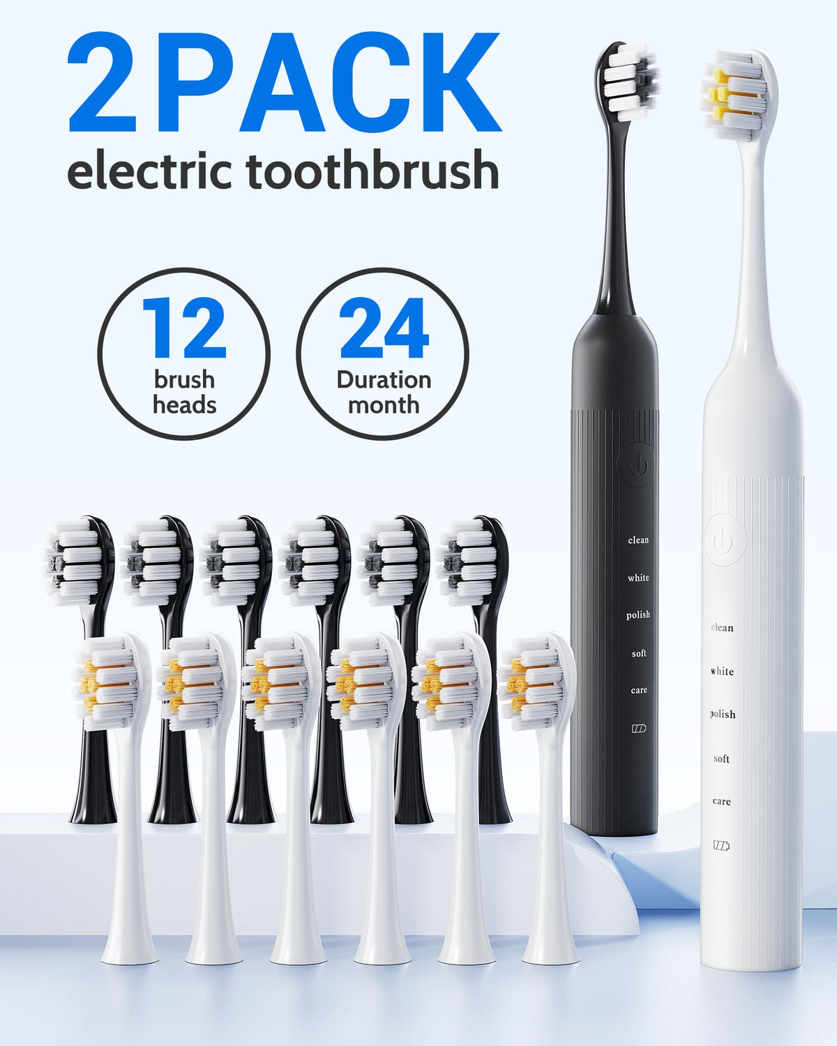 2 Pack Rechargeable Electric Toothbrush with 12 Brush Heads Y920587