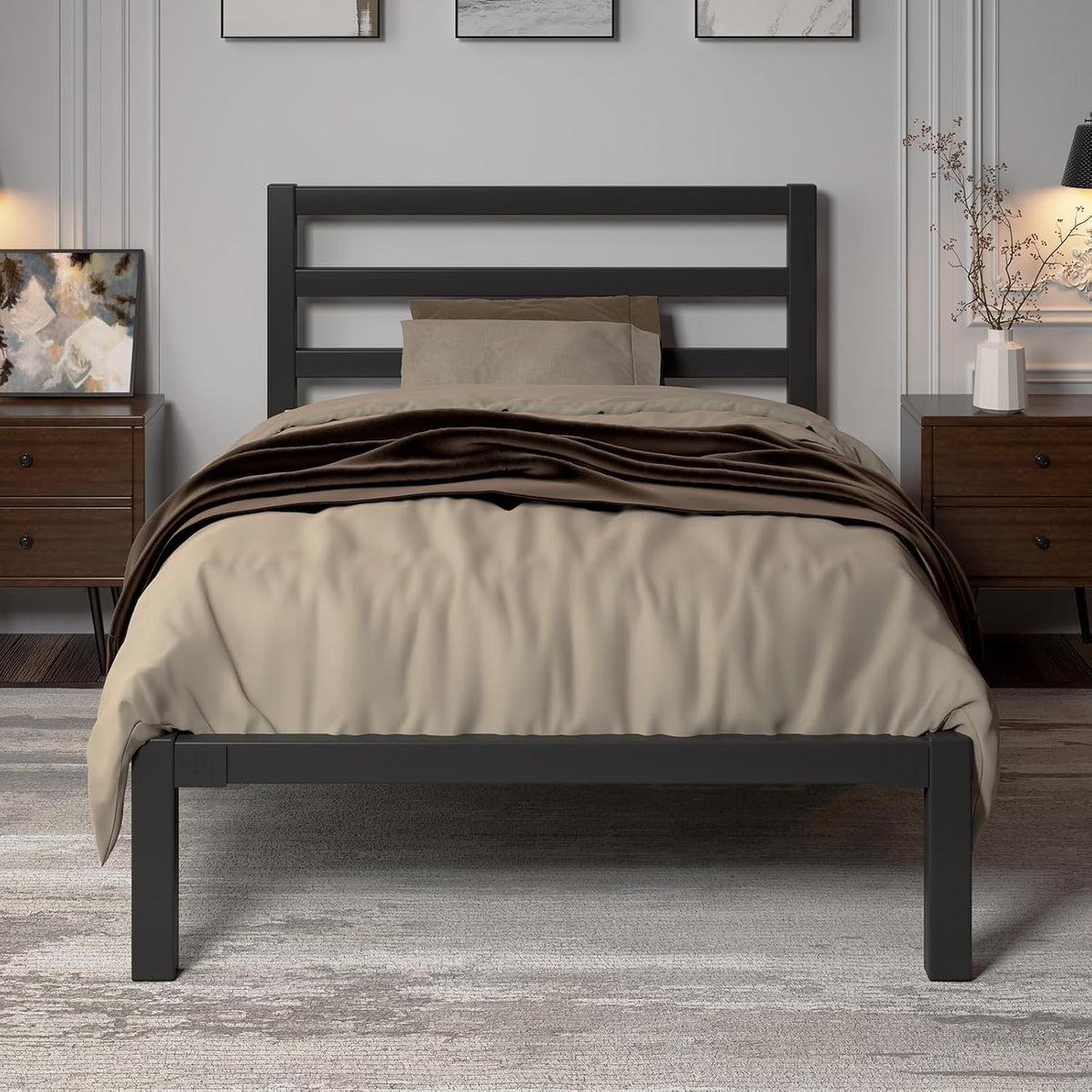 Twin Size Black Metal Bed Frame with Headboard M817964