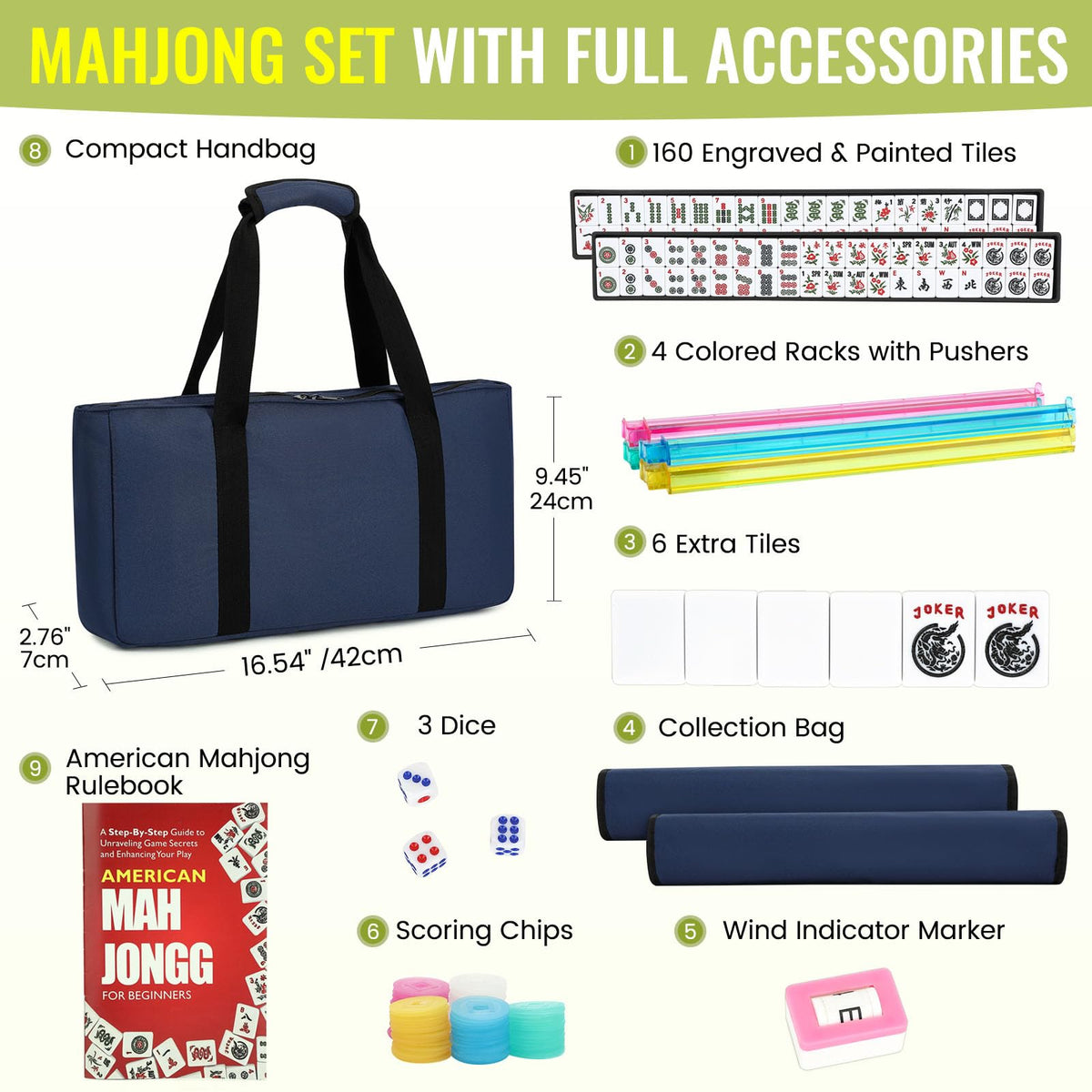 White 166 Tiles Mahjong Set with Blue Carrying Bag E8062