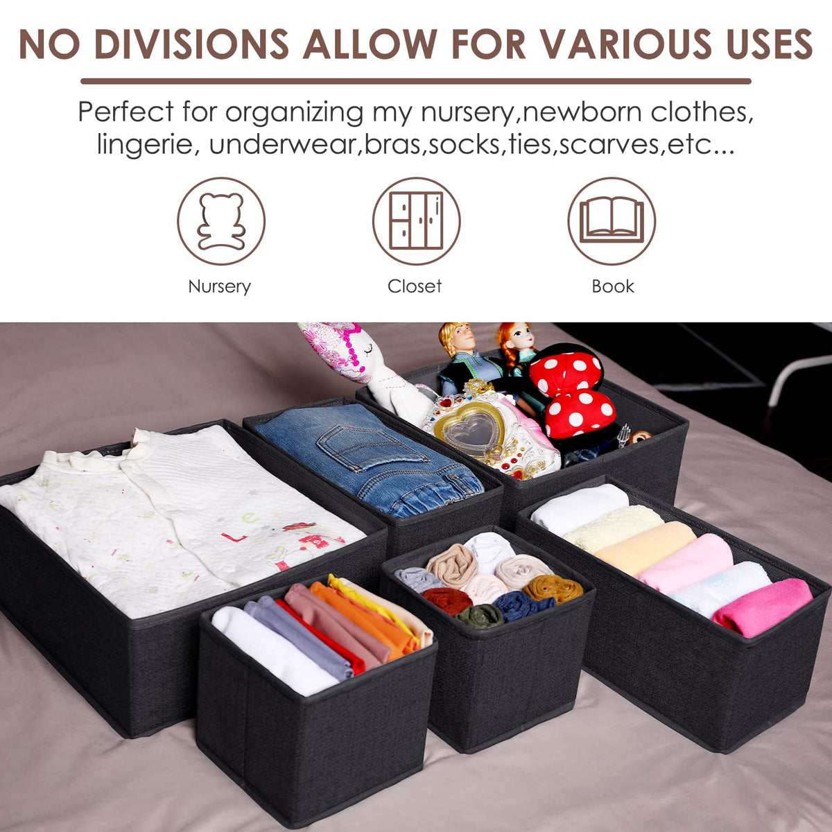 6 Pack Black Fabric Drawer Organizer Y440430